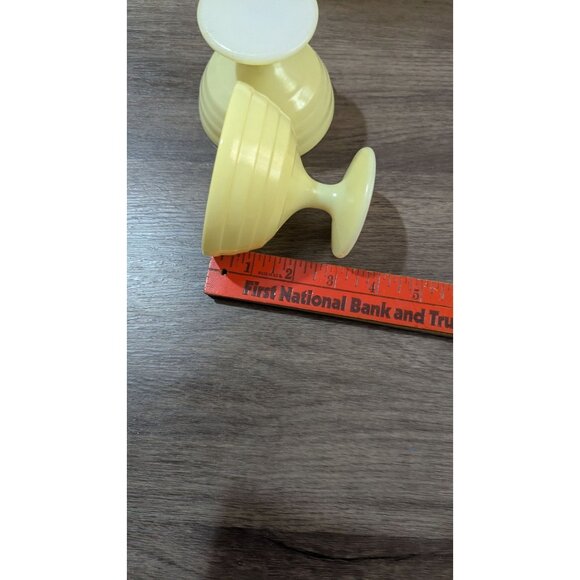 Hazel Atlas Pair Of Vintage Yellow Sherbet Cups Pedestal Design Retro Tableware - Picture 5 of 6